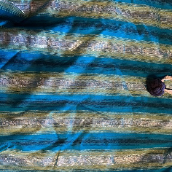 Blue Striped Shoulder Bag w/Pom Pom Closure - Picture 4 of 5